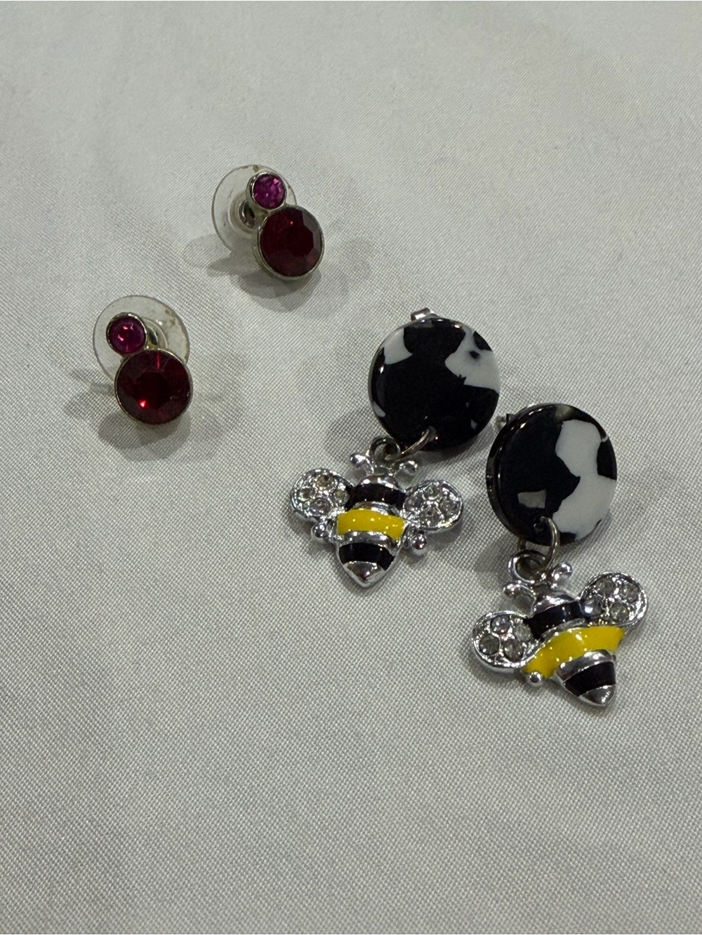 Kids Bee Drop Earrings in Black & Yellow - and two tone red studs